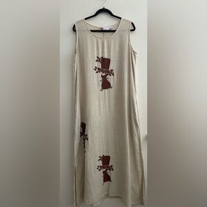 Vintage Yoyo’s Hawaii 100% Linen Muumuu Hawaiian Tank Maxi Dress Hula Pockets